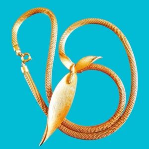 VTG JUDY LEE GOLD MESH CHAIN AND MODERN  PENDANT‎ NECKLACE SIGNED